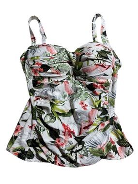 Nip Tuck Joanna Floral Tankini Swim Top White Green Size 6 Isle of Waimea